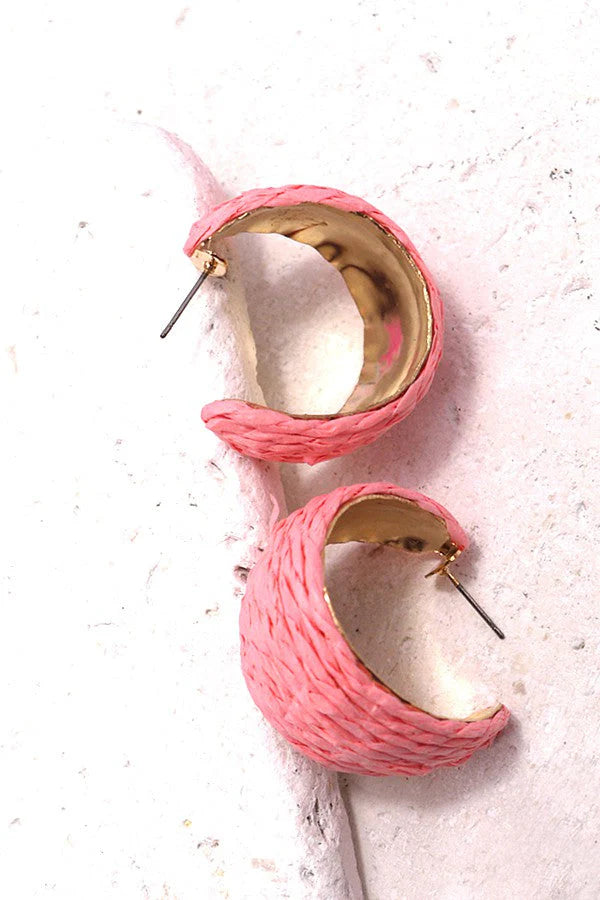 Wide Raffia Straw Hoop Earrings
