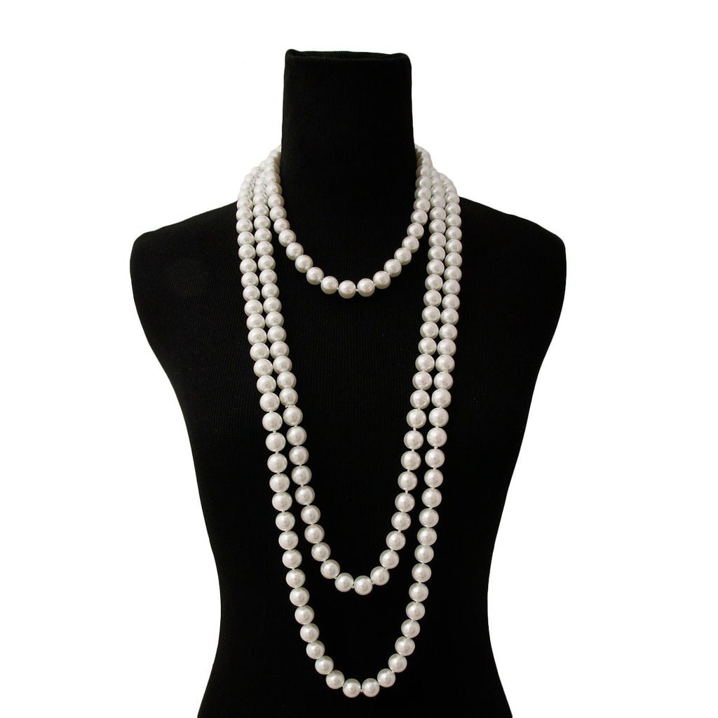 Endless 12mm White Glass Pearl Necklace for Women
