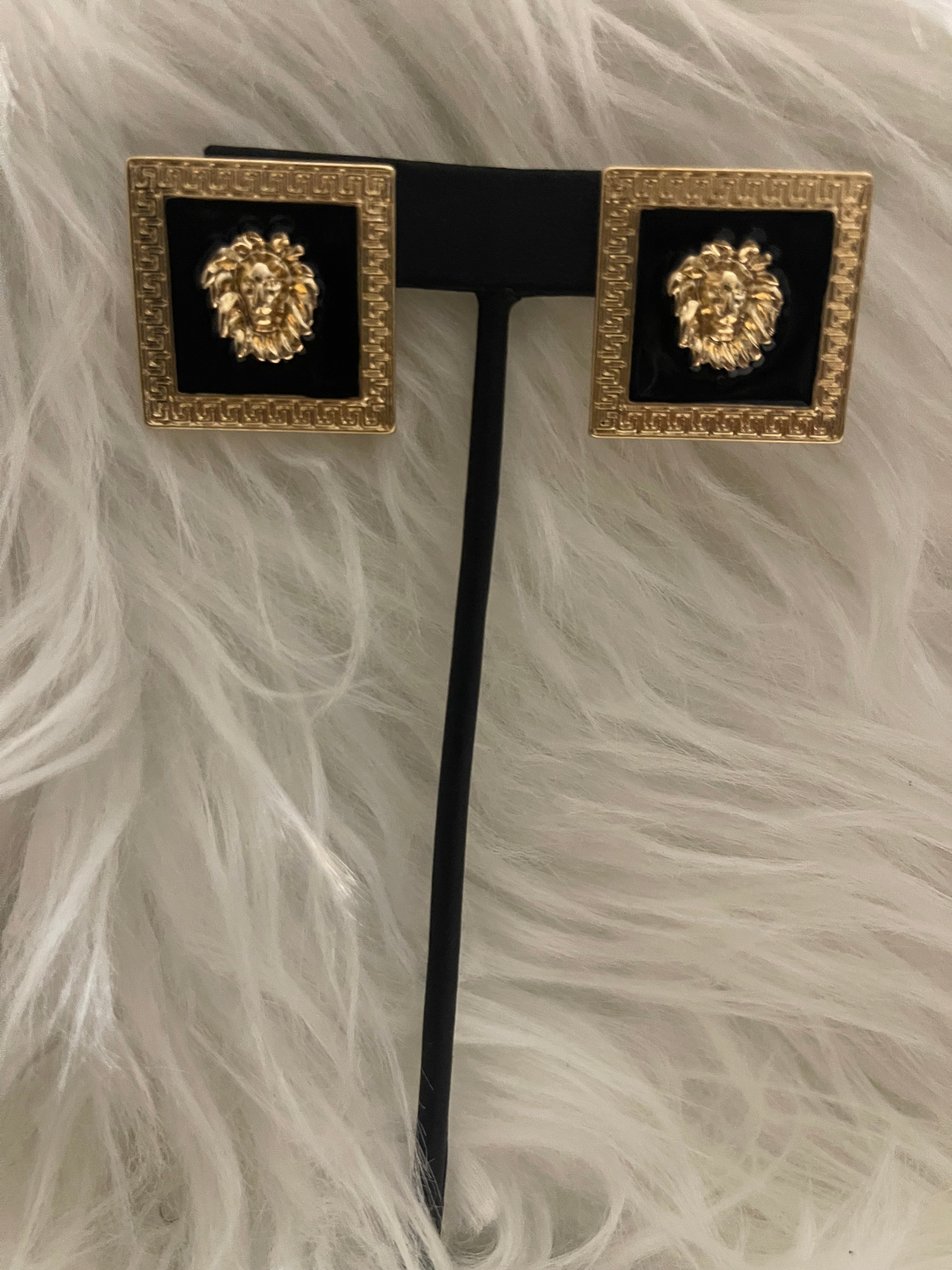 Gold Lion Head Stud Earrings