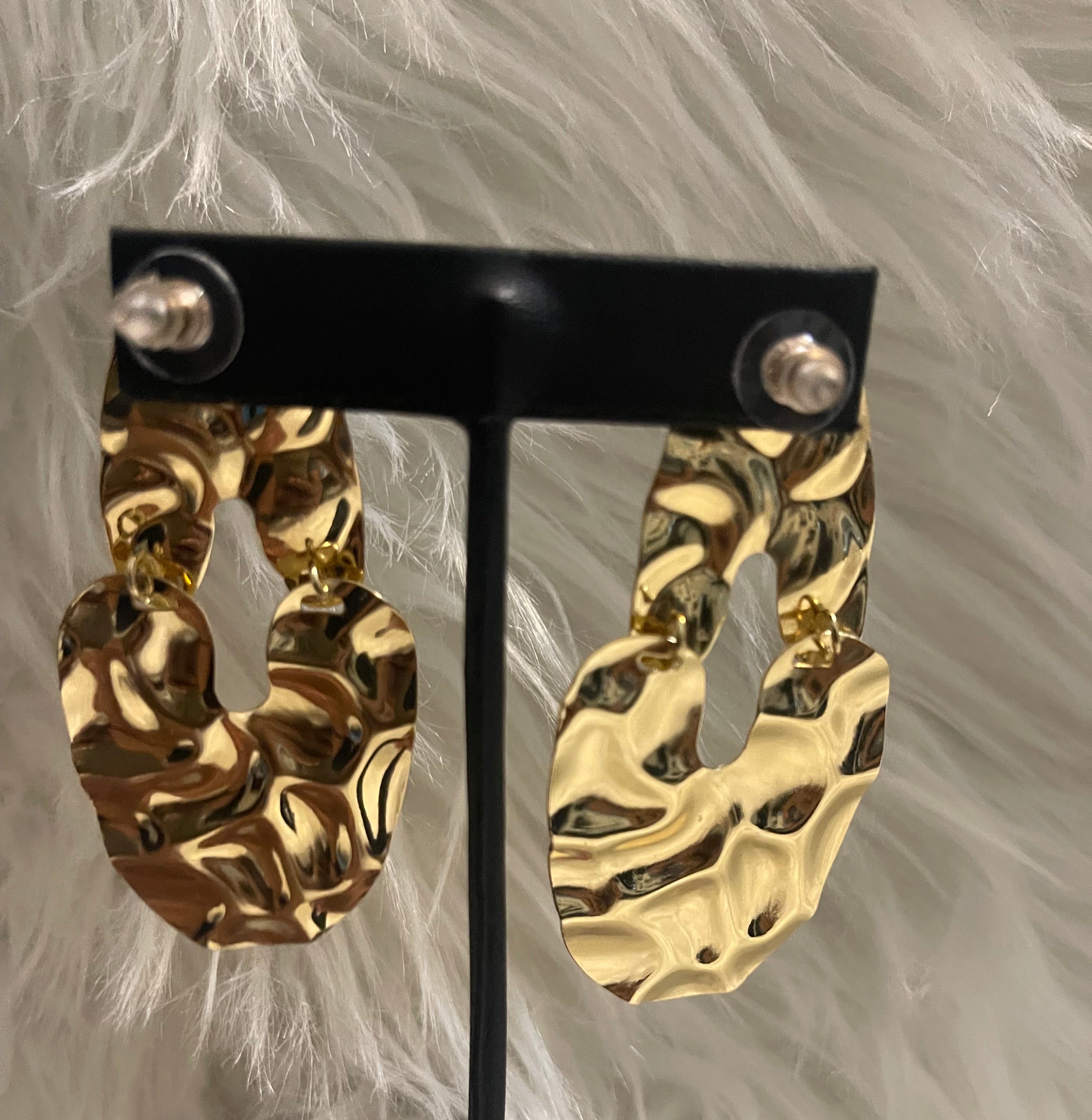 Gold Hammered Irregular Drop Earrings