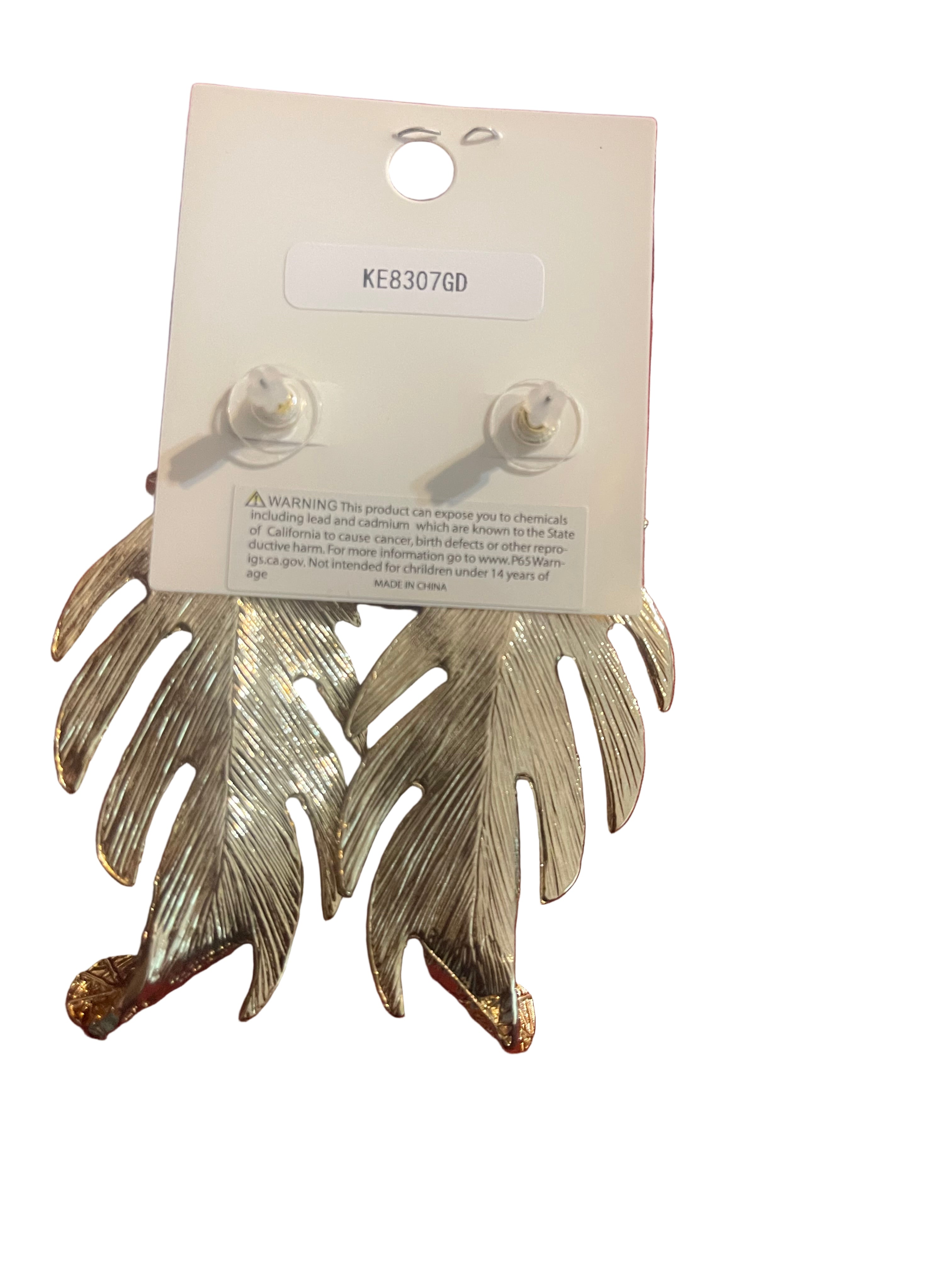 Oversized Gold Twisted Leaf Dangle Earrings