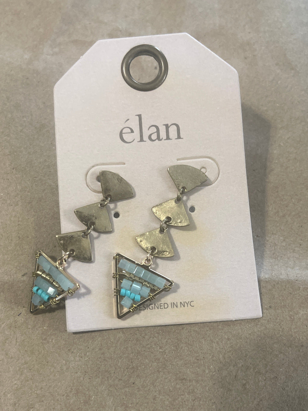 Gold Tone Pyramid Triangle Beaded Earrings