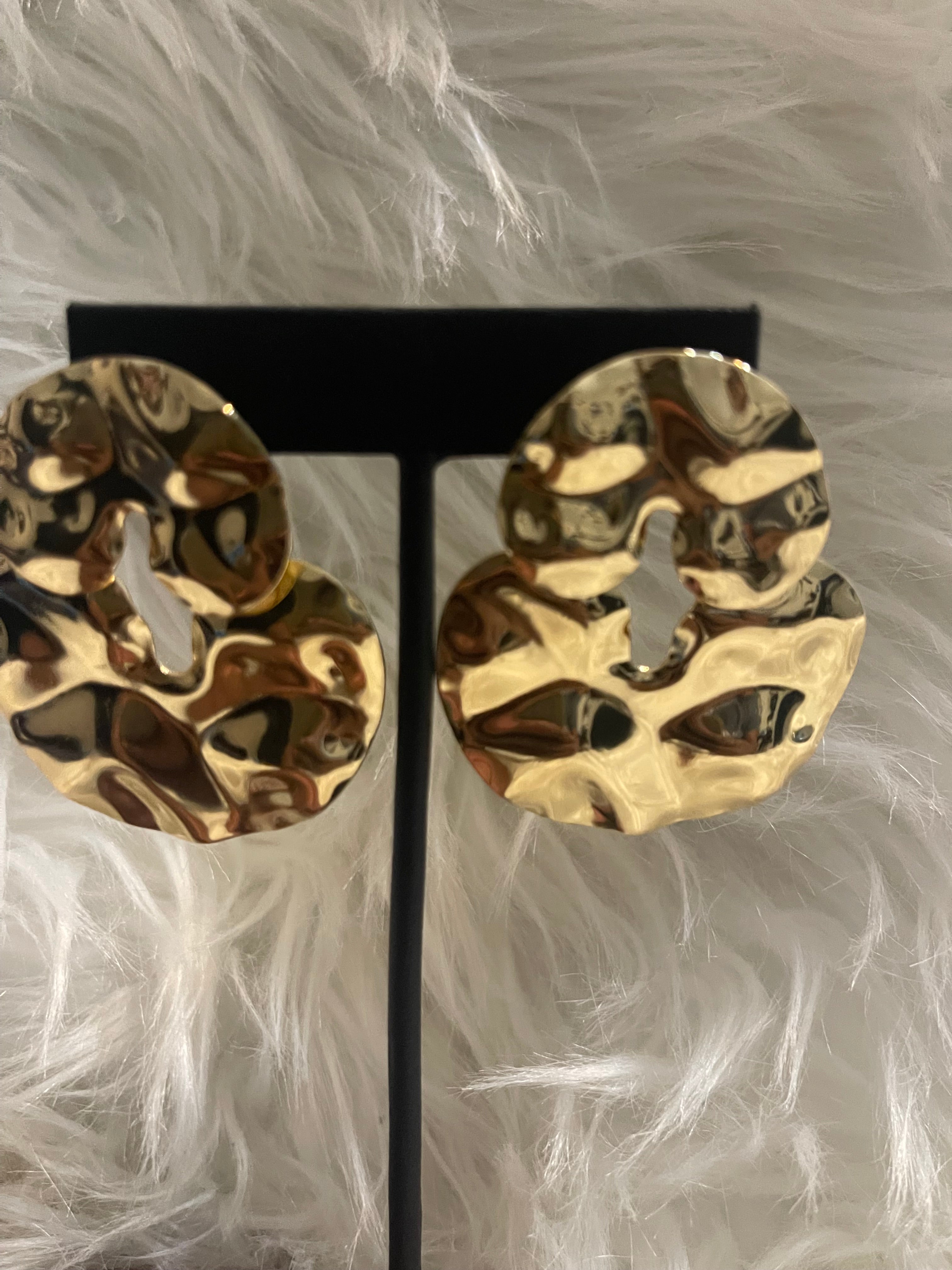 Gold Hammered Irregular Drop Earrings