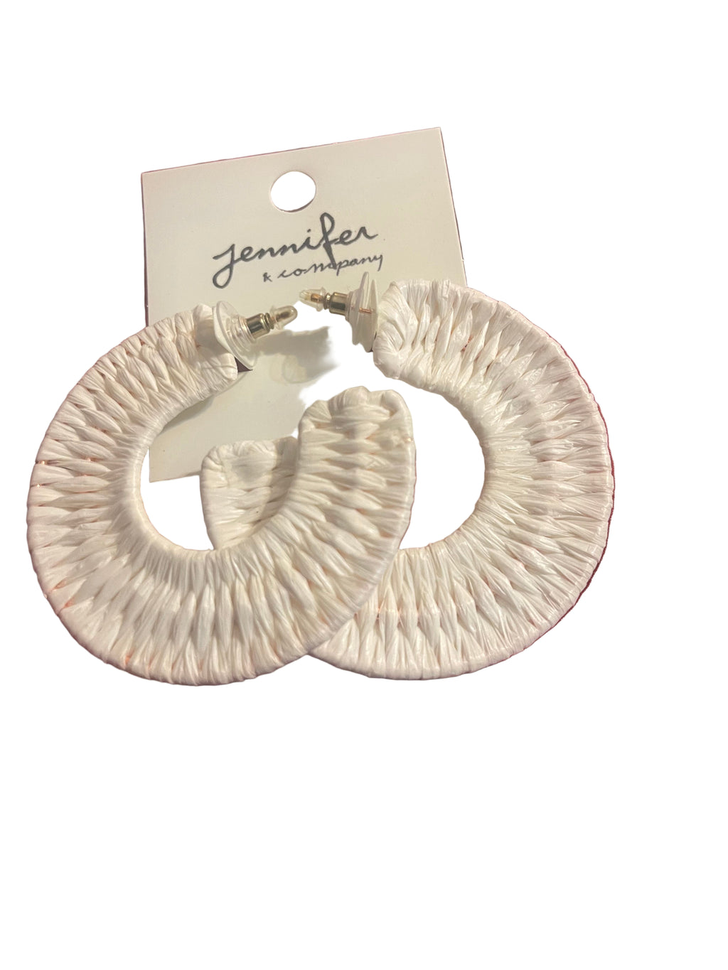 Raffia White Large Woven Hoop Earrings
