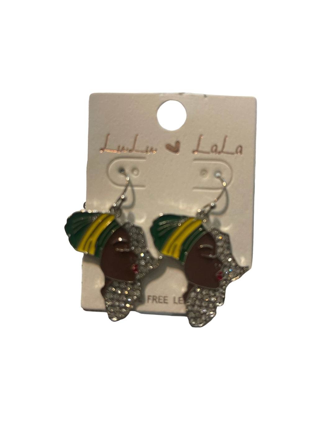 Silver African Woman Fish Hooks Rhinestone Earrings