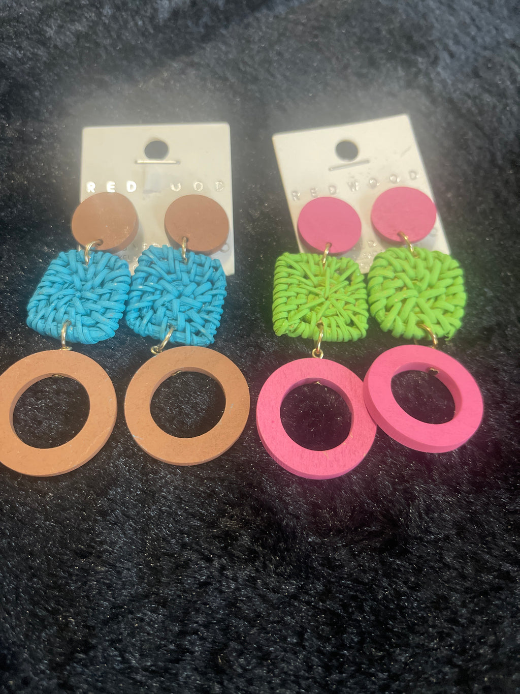 Wood Rattan Geometric Shape Dangling Earrings