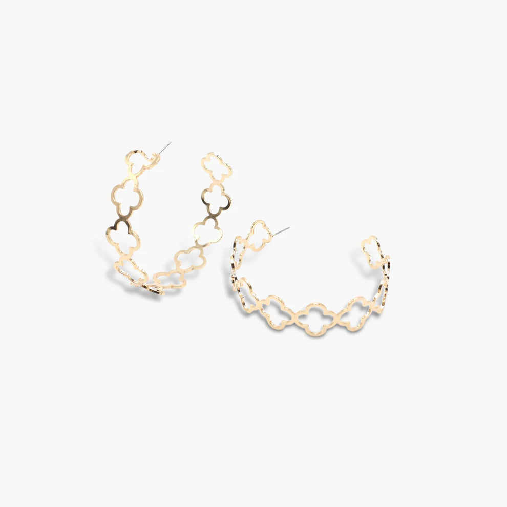 Large Gold Clover Hoop Earrings