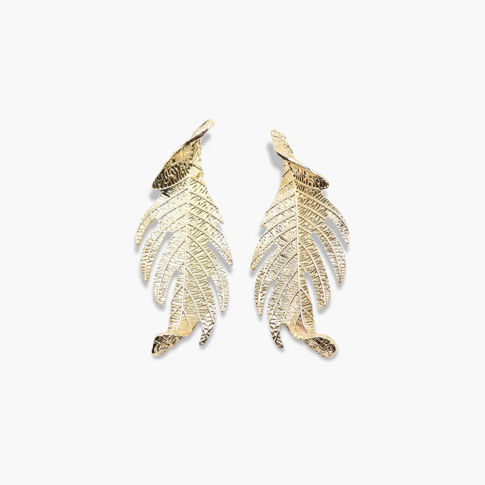 Oversized Gold Twisted Leaf Dangle Earrings