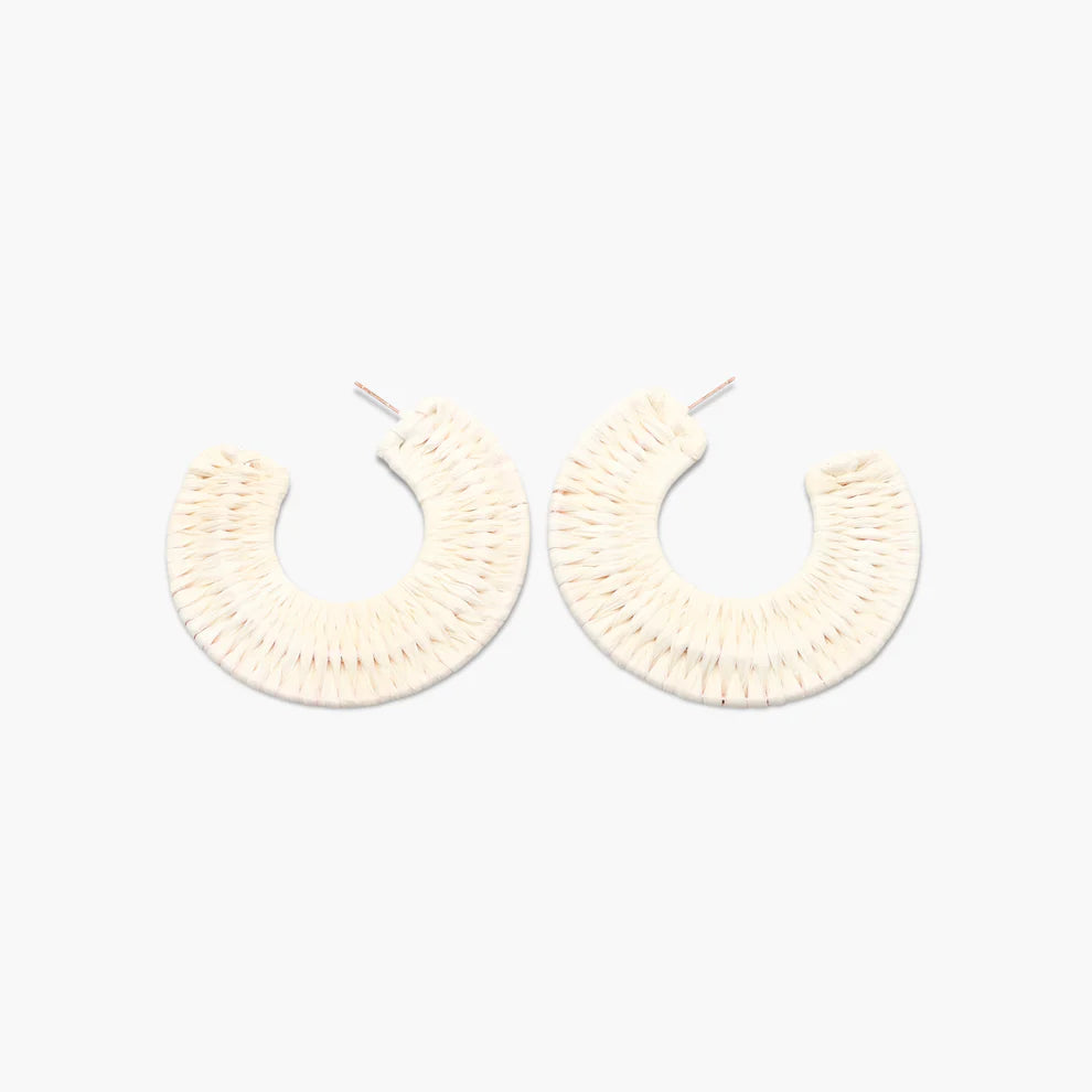 Raffia White Large Woven Hoop Earrings
