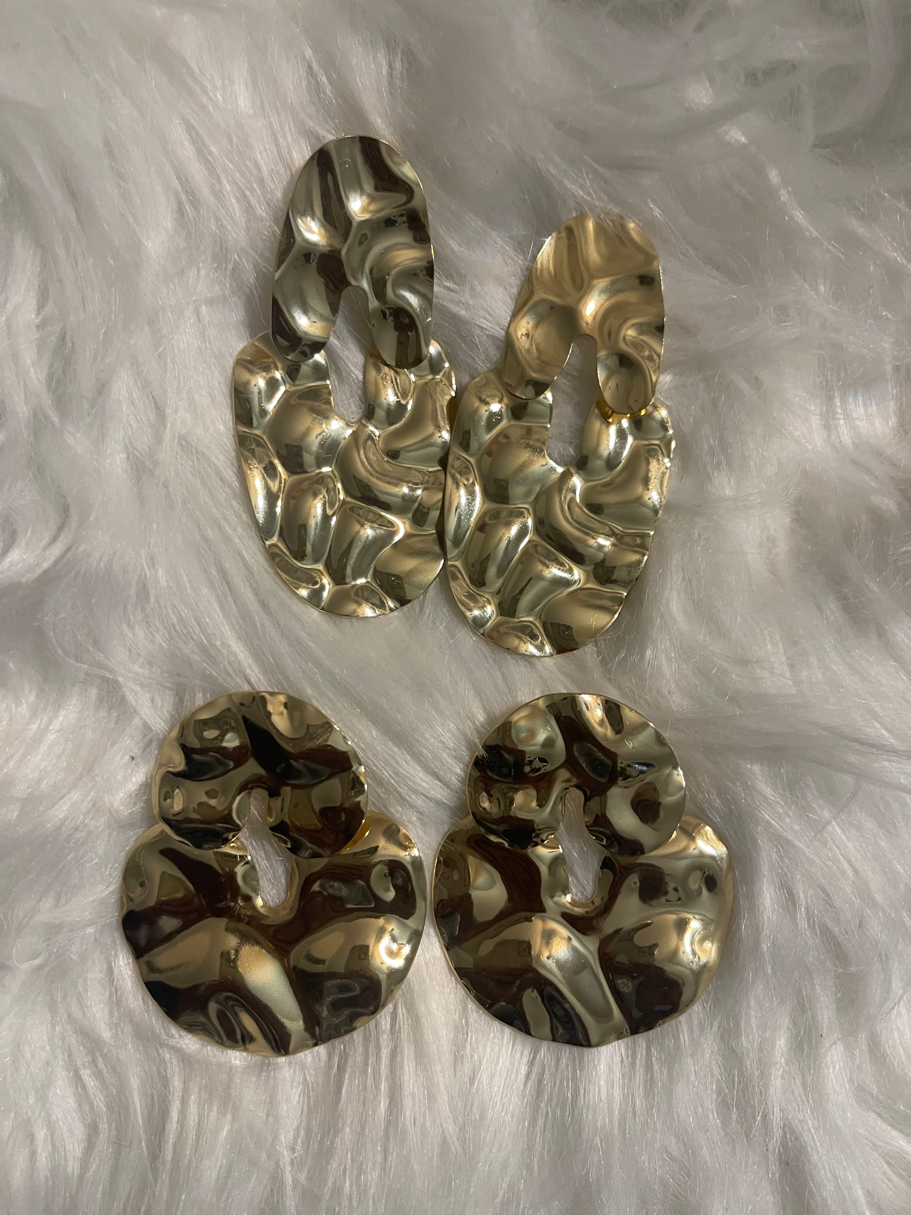 Gold Hammered Irregular Drop Earrings