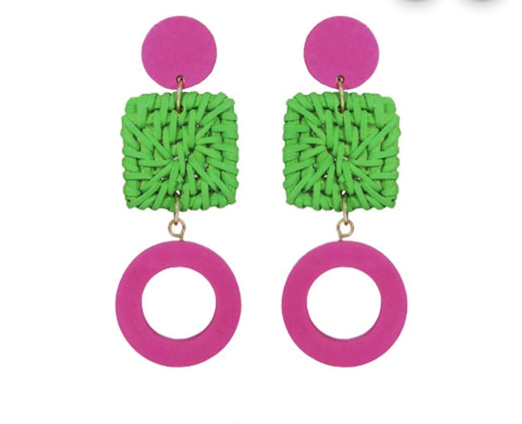 Wood Rattan Geometric Shape Dangling Earrings