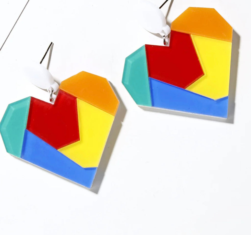 Geometric Colorful Heart Earrings