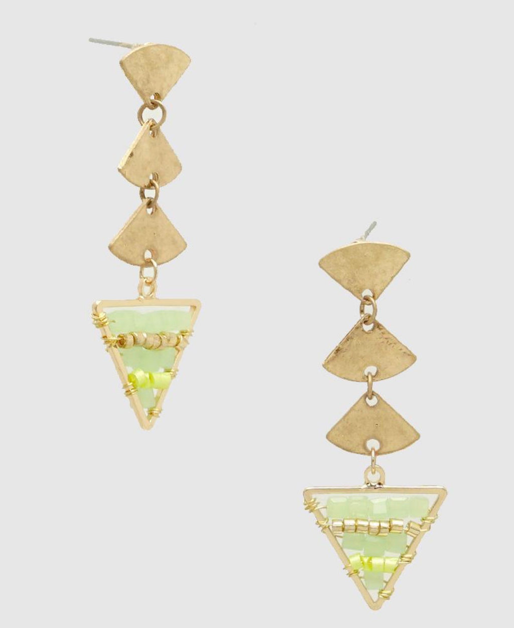 Gold Tone Pyramid Triangle Beaded Earrings