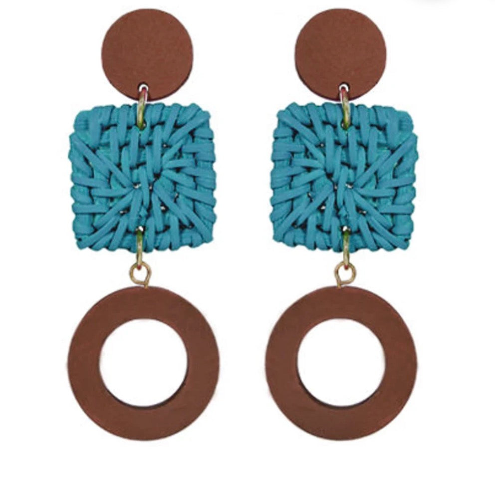 Wood Rattan Geometric Shape Dangling Earrings