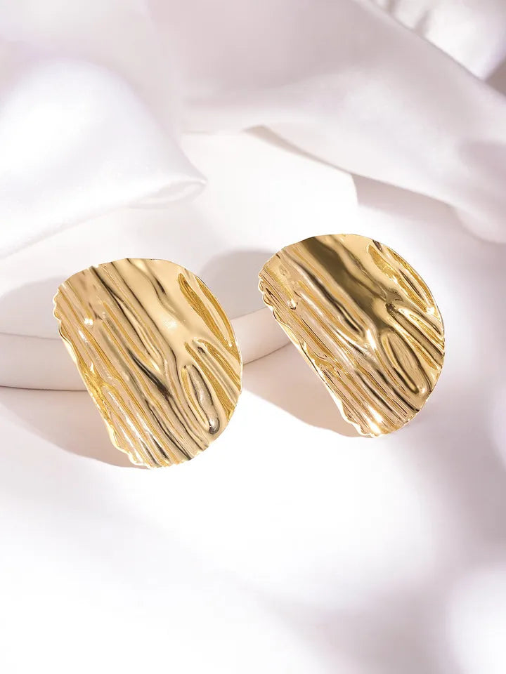 Gold-tone Texture Wavy Oversize Stud Earrings