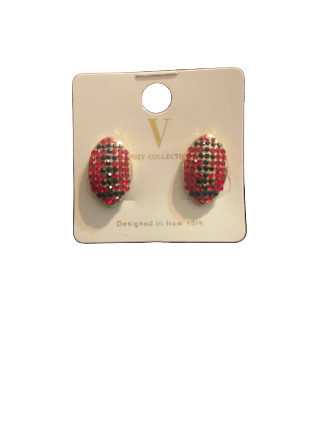 Red and Black Rhinesftone Football Design Stud Earrings