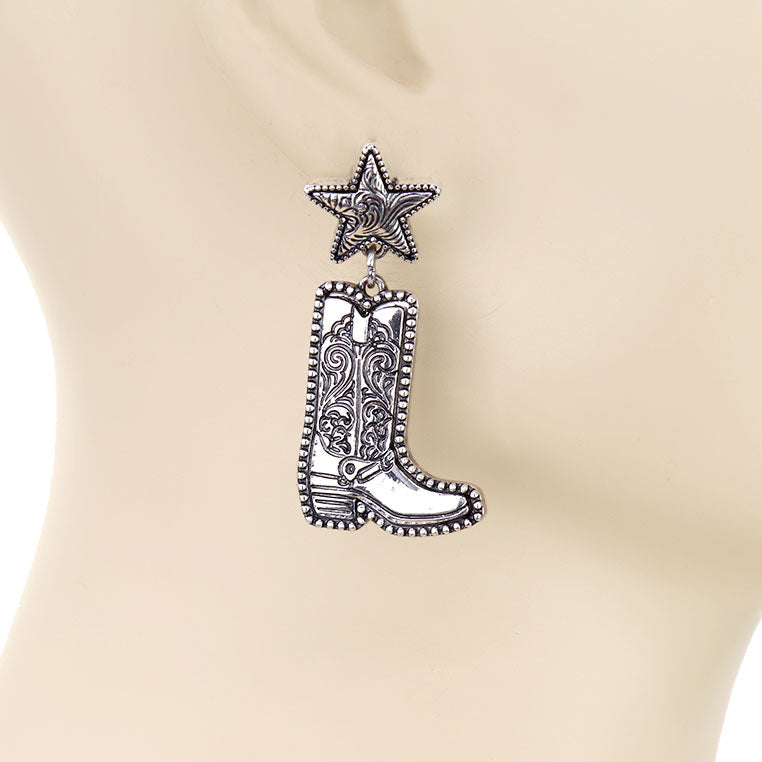 Western Boot Engraved Stud Earrings