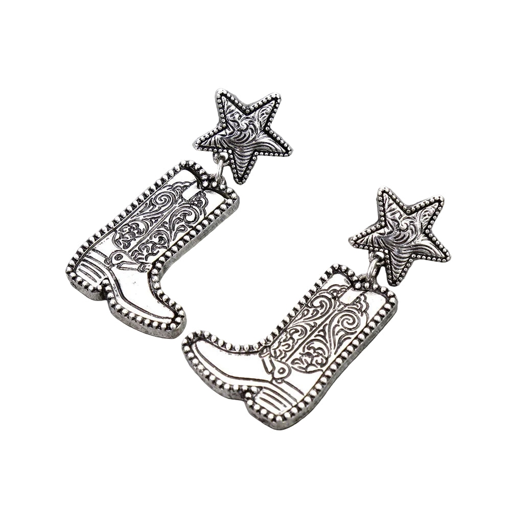 Western Boot Engraved Stud Earrings