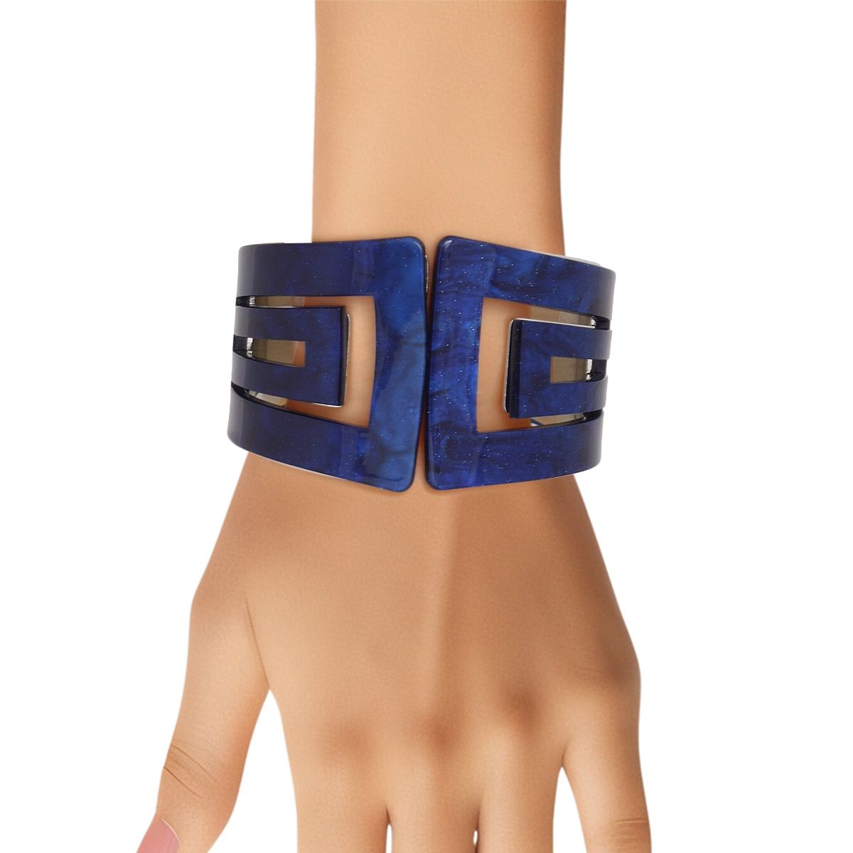   Marbled Blue Art Deco Cuff Bracelet