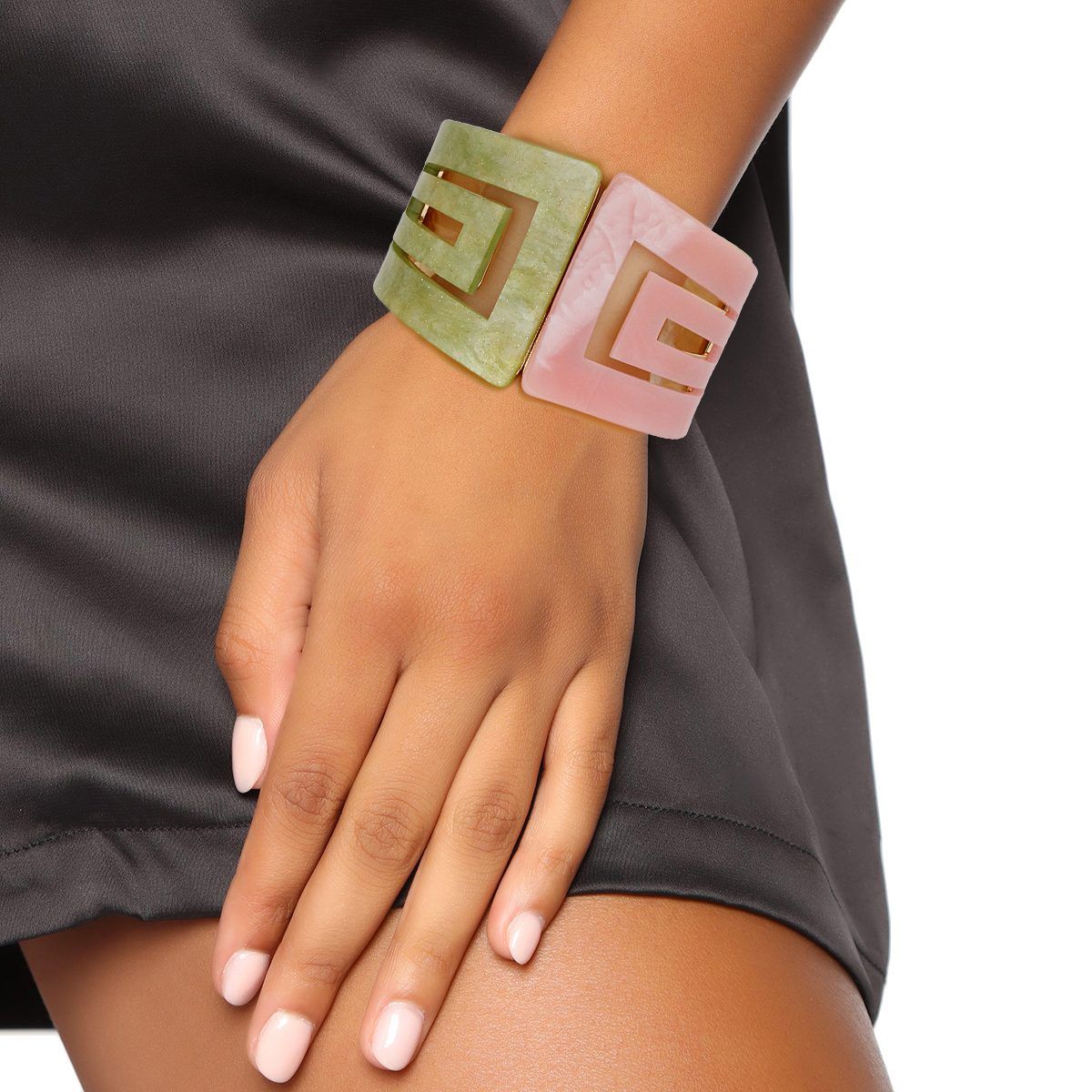  Marbled Pink Green Art Deco Cuff Bracelet