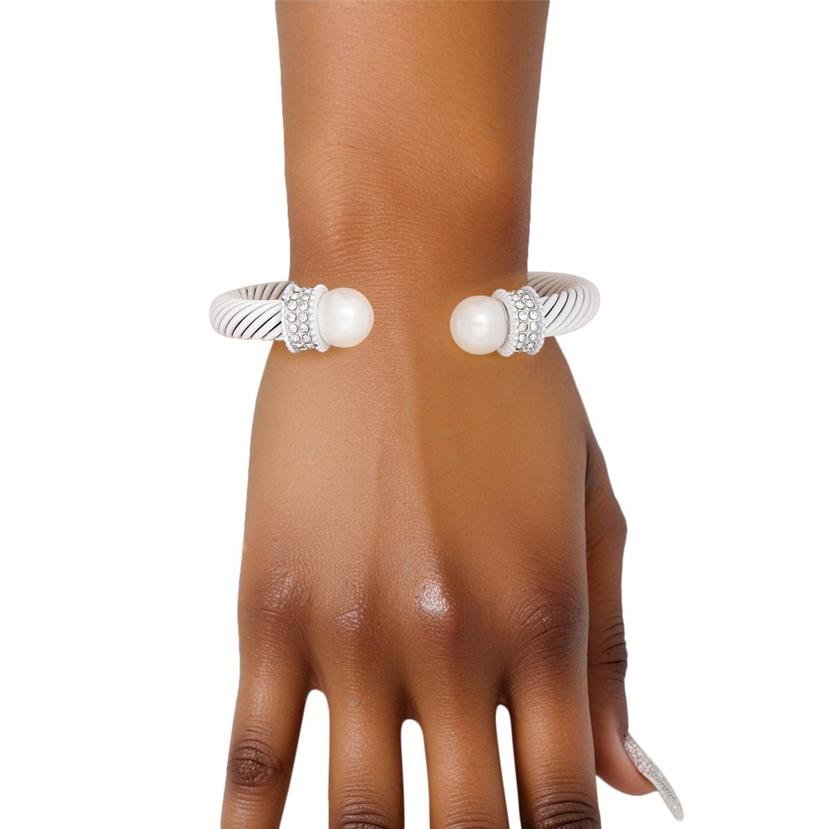  White Thick Cable Classic Bangle