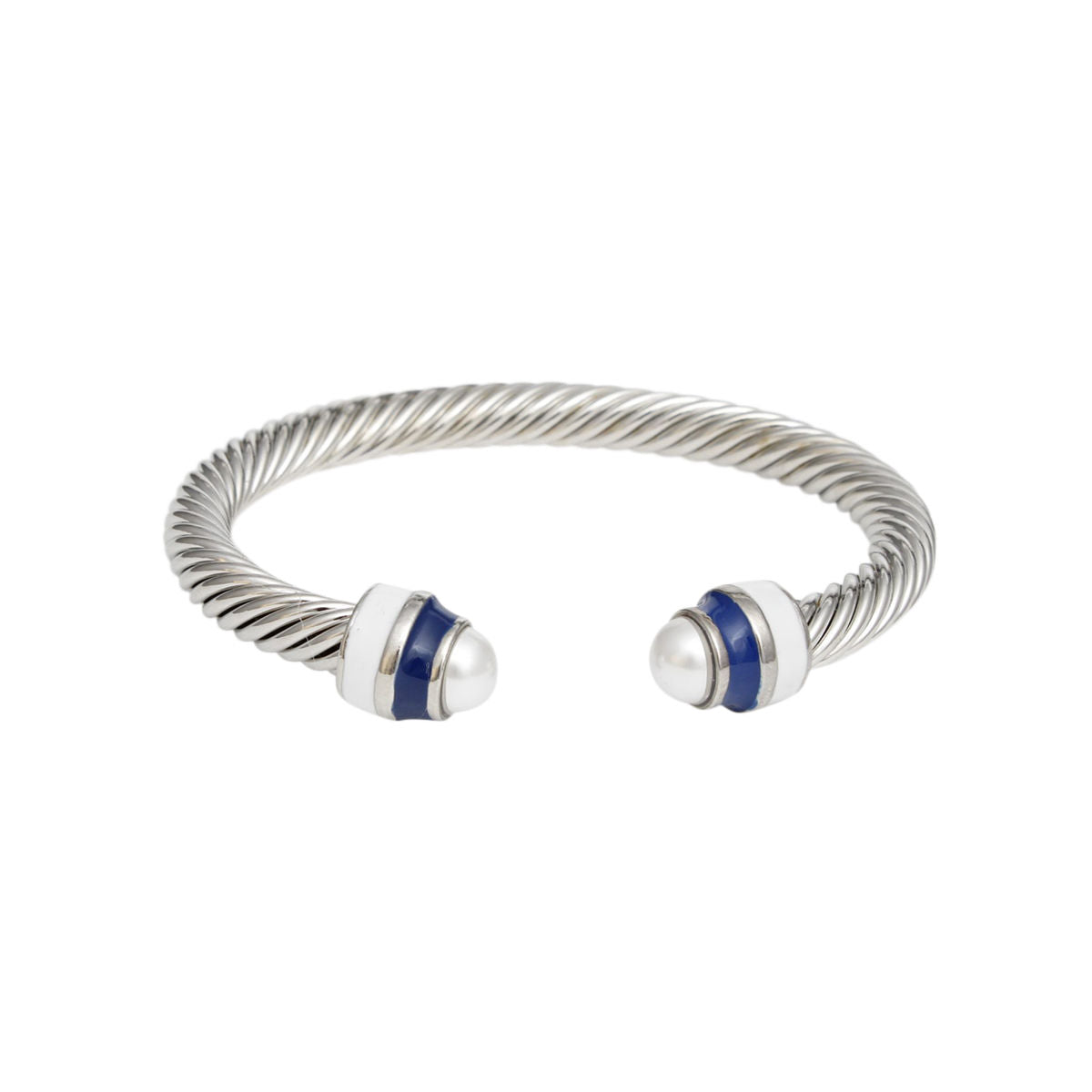   Blue White Pearl Cable Classic Bangle