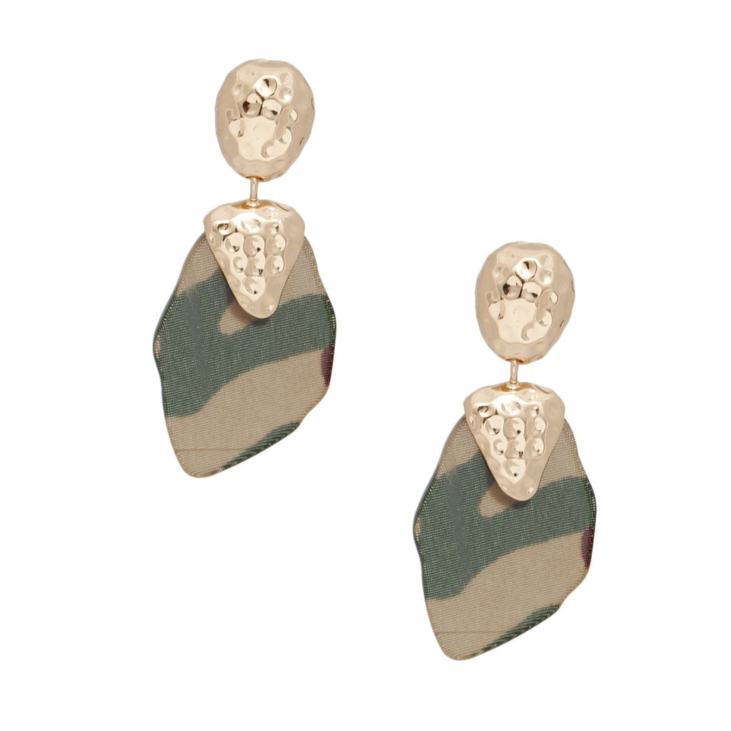 Drop Chic Camouflage Print and Gold Earrings Women