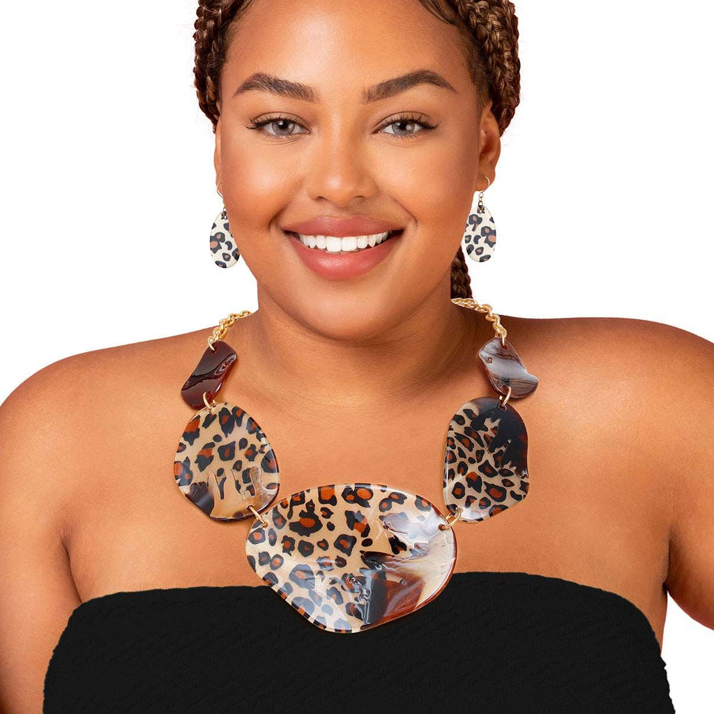 Marbled Leopard Dipped Collar Necklace