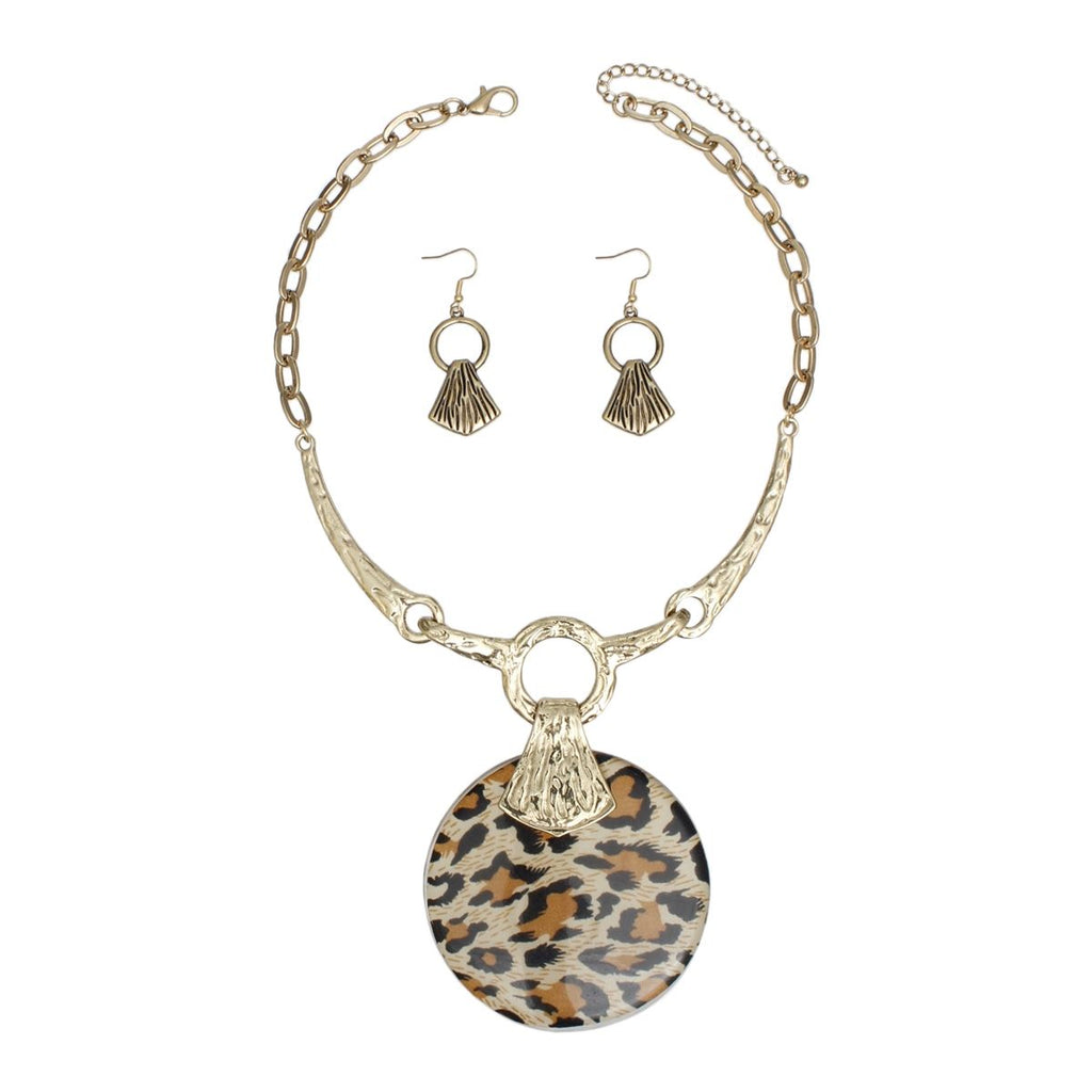 Pendant Earthy Tribal Leopard Print Disc Necklace