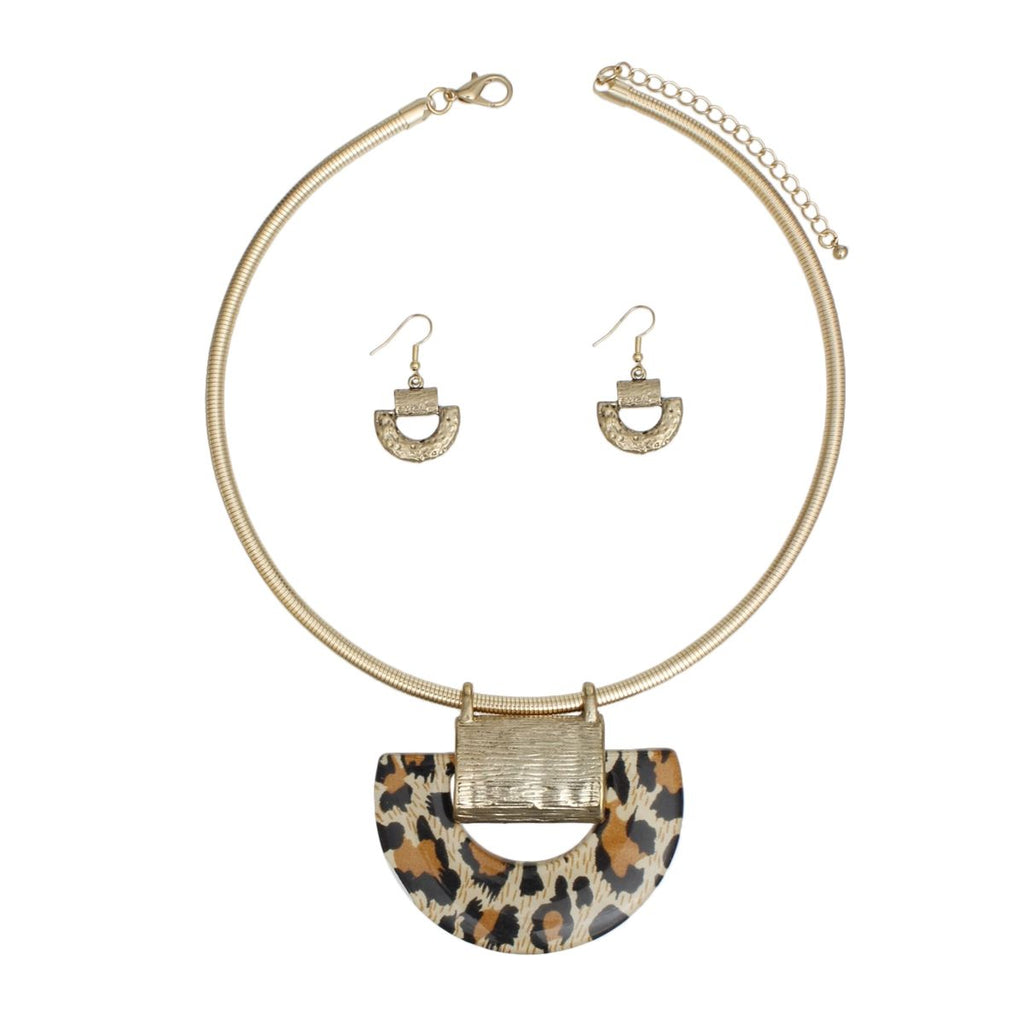 Pendant Geo Leopard Print Rigid Collar Necklace