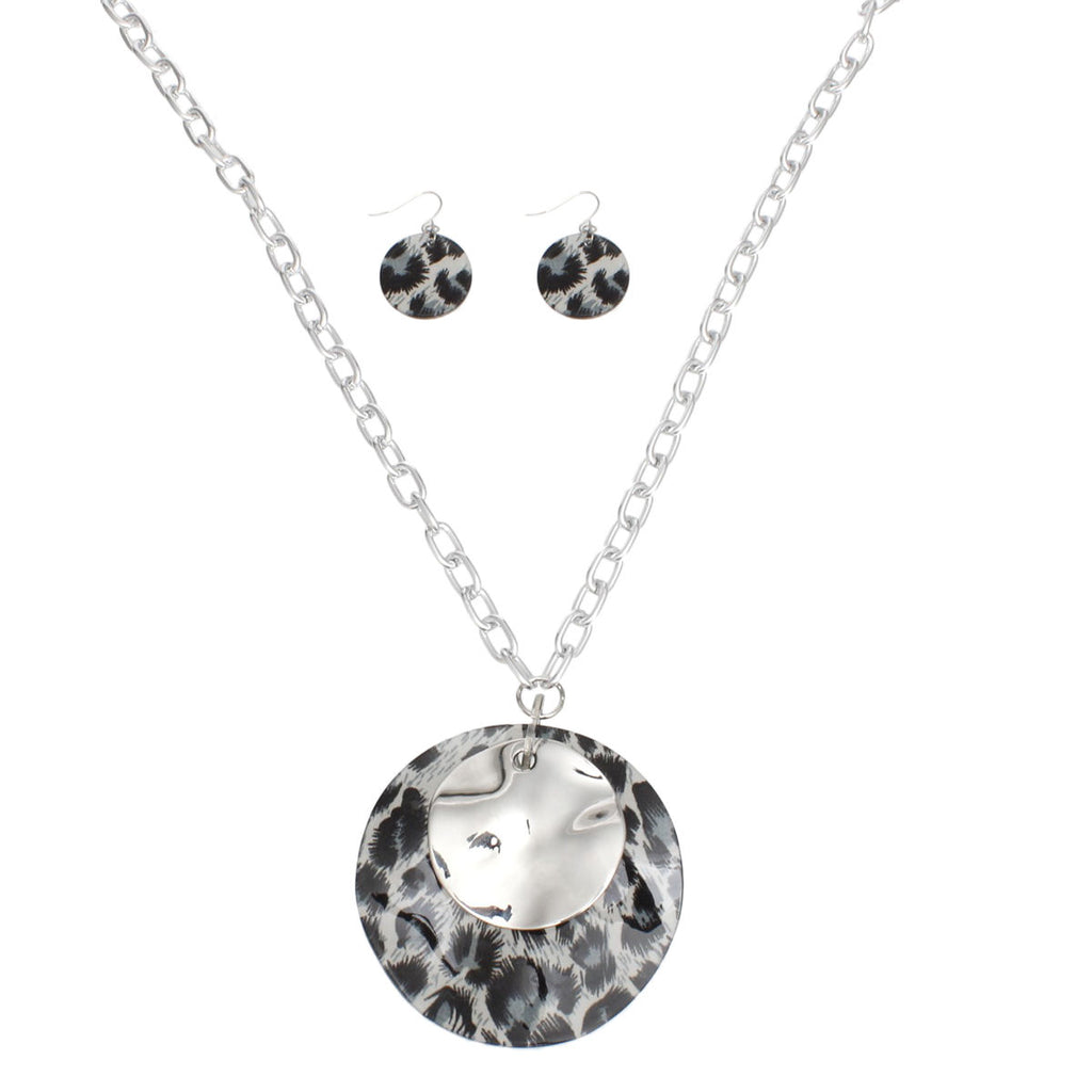 Long Leopard Pendant Silver Chain Necklace Set