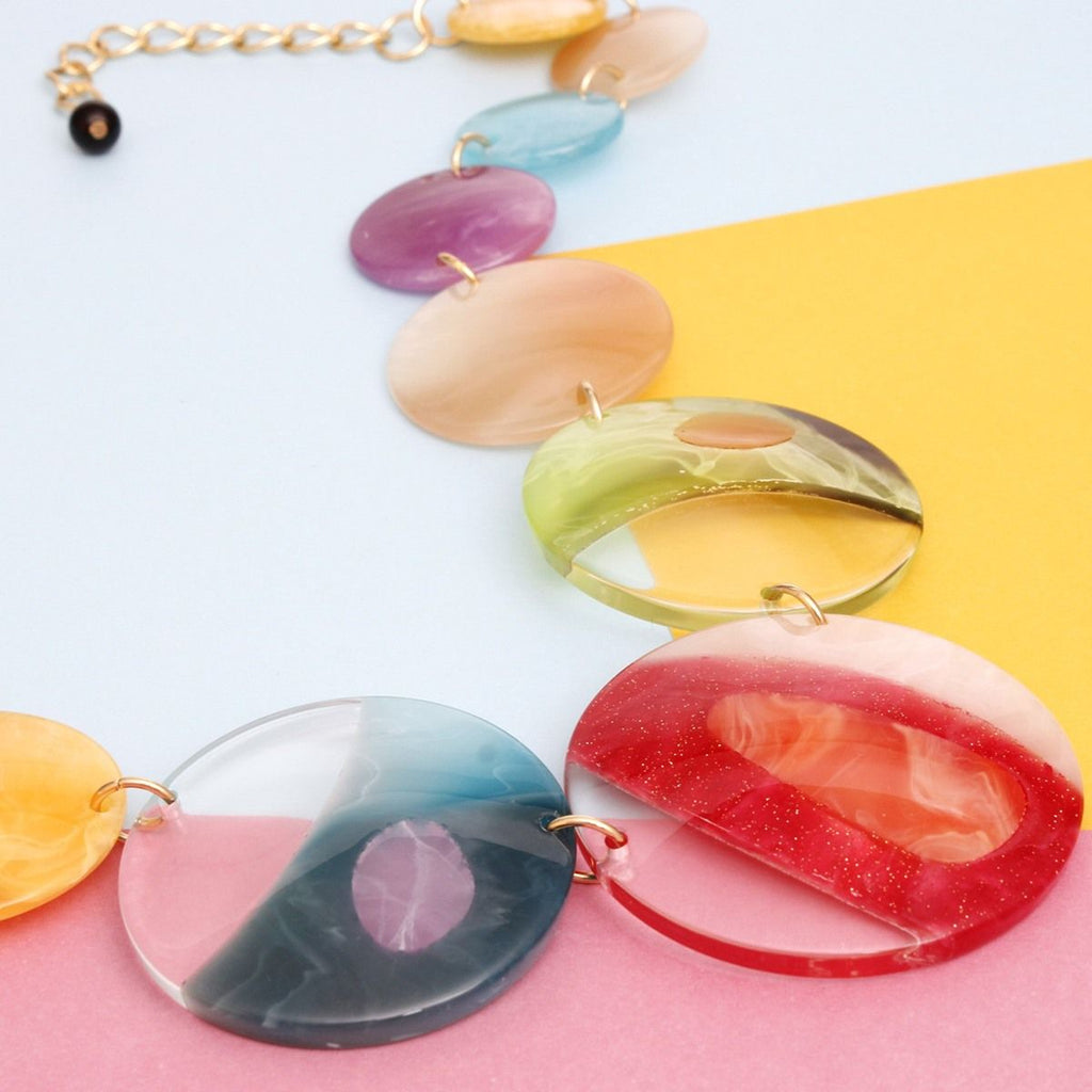 Collar Multicolor and Clear Disc Necklace Women