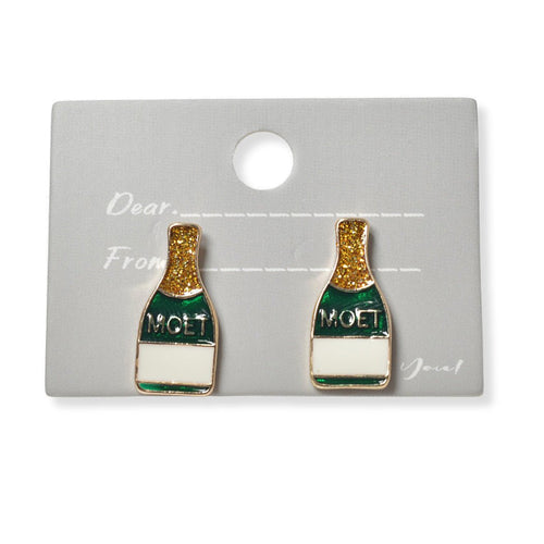 Champagne Bottle Enamel Stud Earring - Rosmarray Collections, LLC.