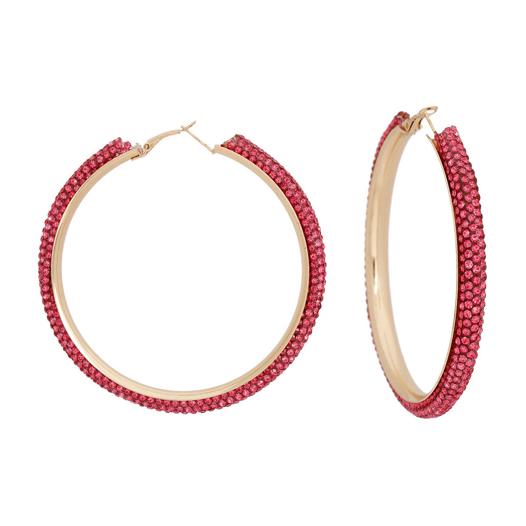 Hoop Pink Tube Rhinestone 3" Earrings for Women