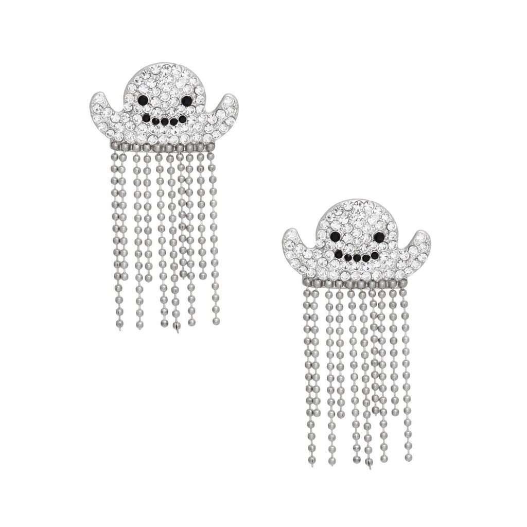 Fringe Silver Spooky Sparkle Ghost Chain Earrings