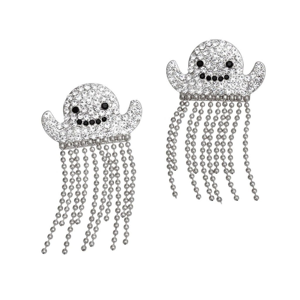 Fringe Silver Spooky Sparkle Ghost Chain Earrings