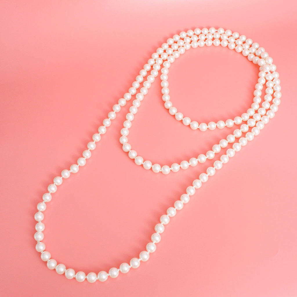 Endless 12mm Cream Glass Pearl Necklace for Women