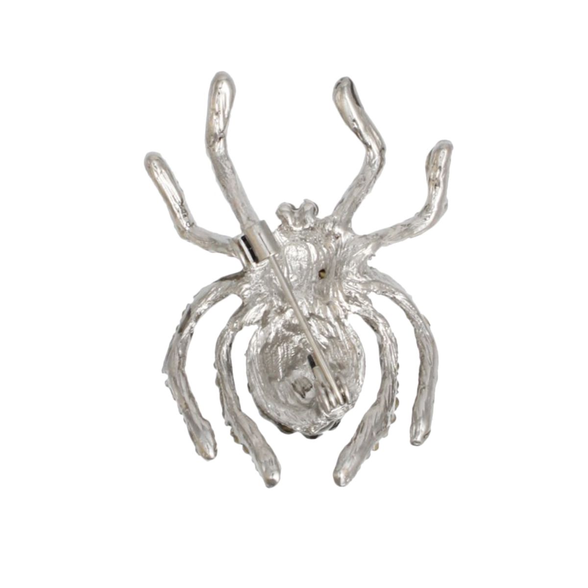 Brooch Spooky Sparkle Silver Spider Black Red Pin