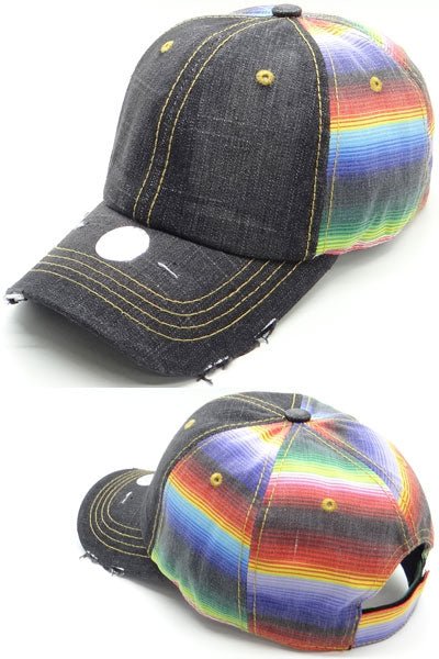 Denim Front Serape Cap - Rosmarray Collections, LLC.