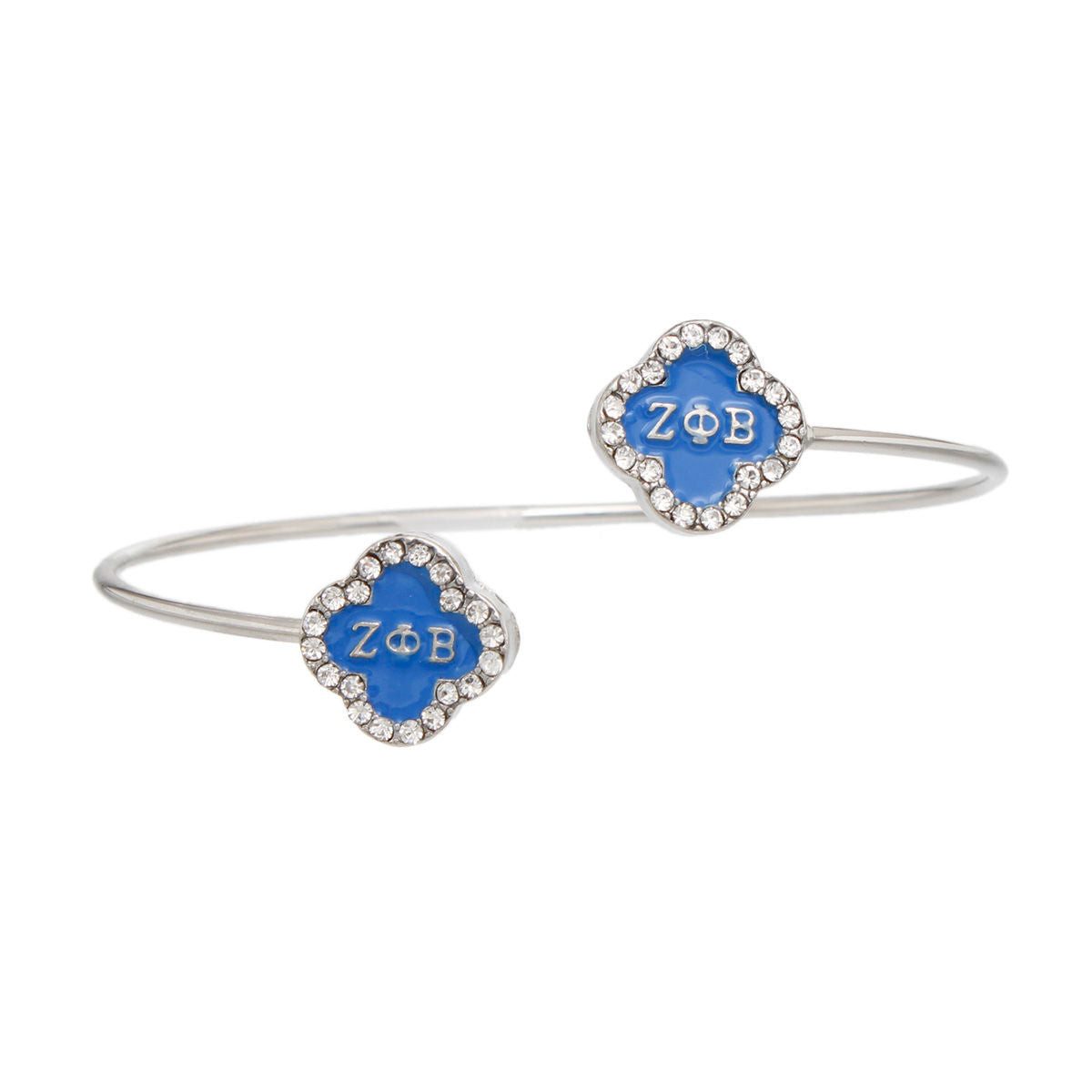   Rhinestone Blue Clover Open Bangle