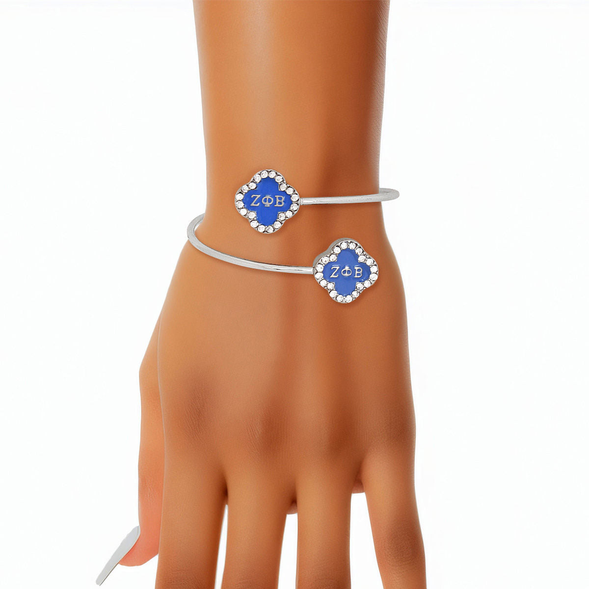   Rhinestone Blue Clover Open Bangle