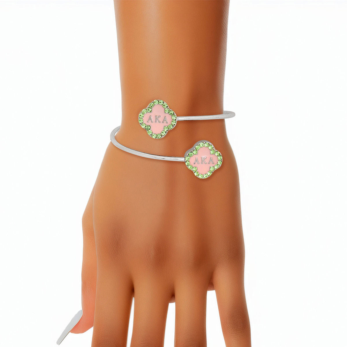   Rhinestone Pink Clover Open Bangle
