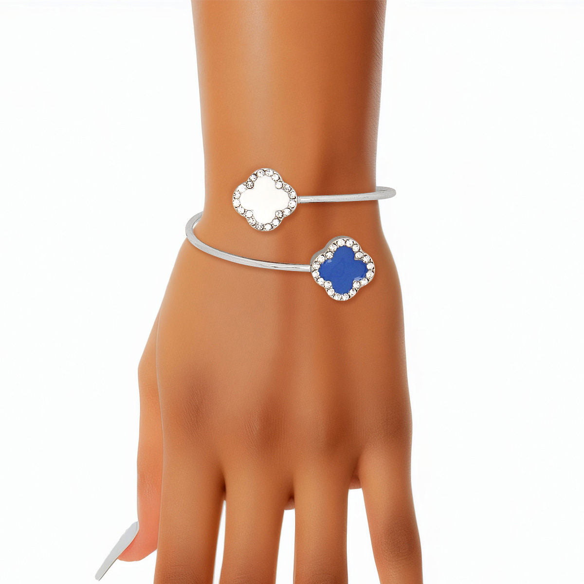   Blue White Stone Clover Open Bangle