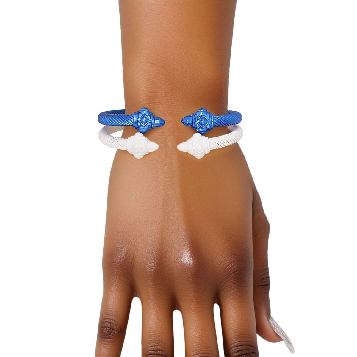   Blue White Pointed Cable Bangle Set
