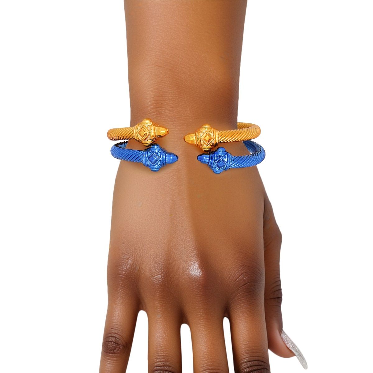   Blue Gold Pointed Cable Bangle Set