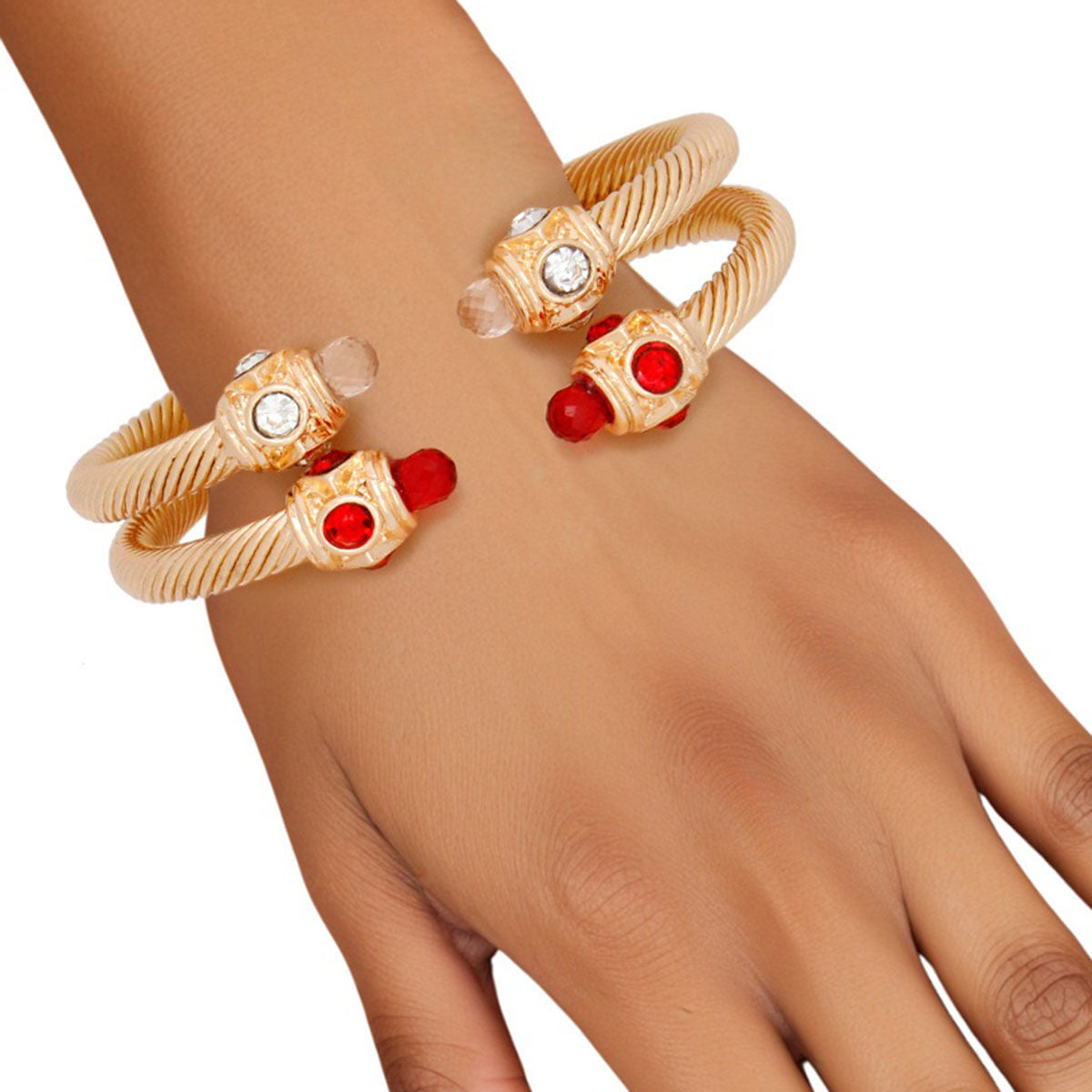 Red Clear Crystal Gold Cable Bangle Bracelets