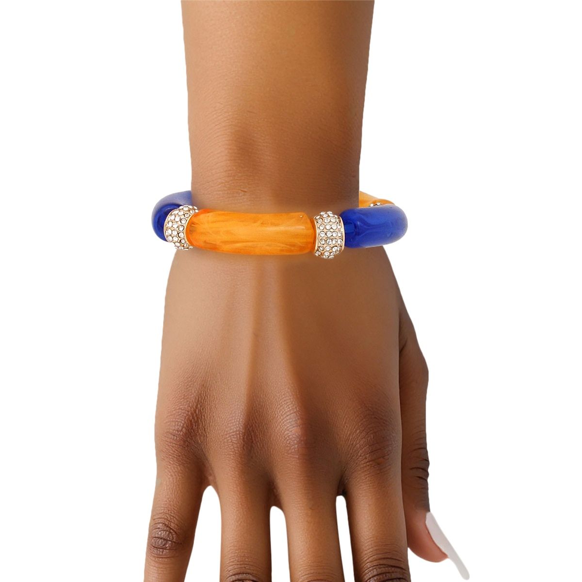  Blue Gold Tubular and Rondelle Bead Bracelet