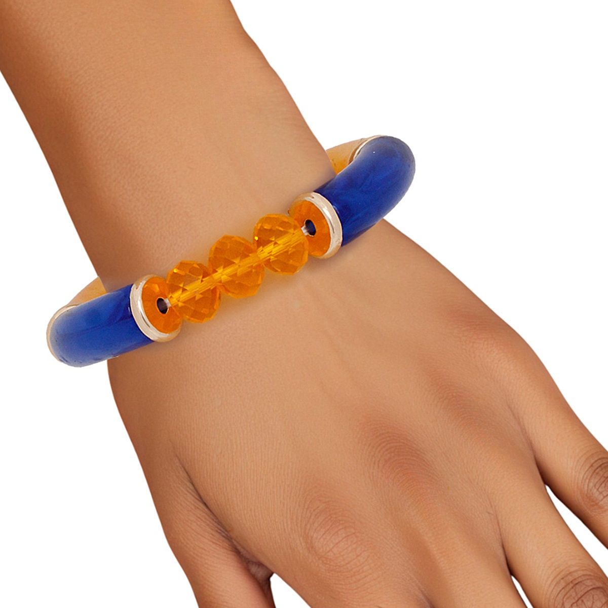  Blue Gold Tubular and Glass Bead Bracelet