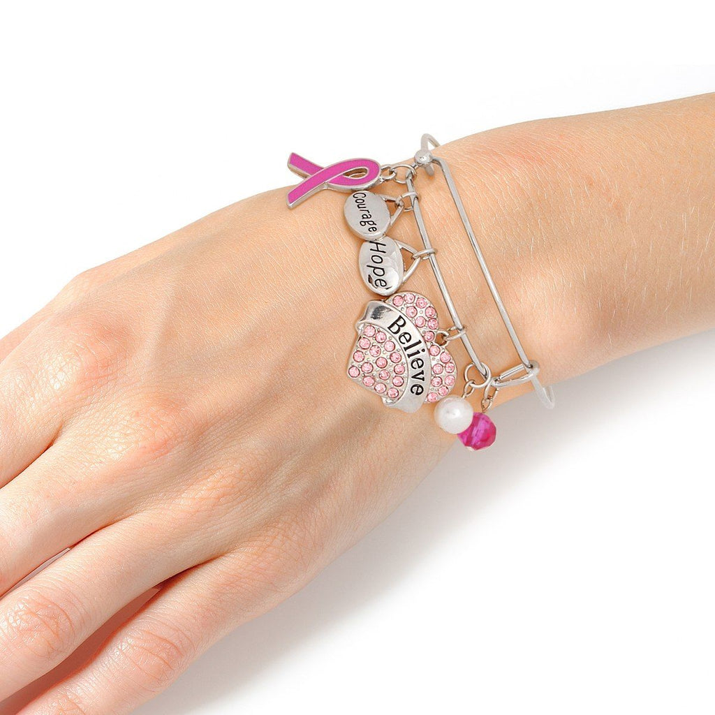Breast Cancer Silver Wire Pink Believe Bangle