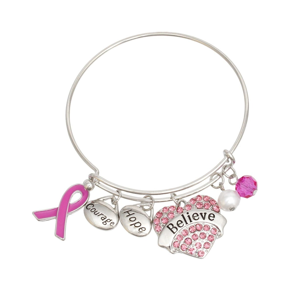 Breast Cancer Silver Wire Pink Believe Bangle